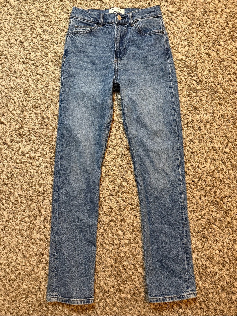 Reformation Liza High Rise Straight Jeans "Laguna" Wash Sz 24 "Smart Ass" rivets